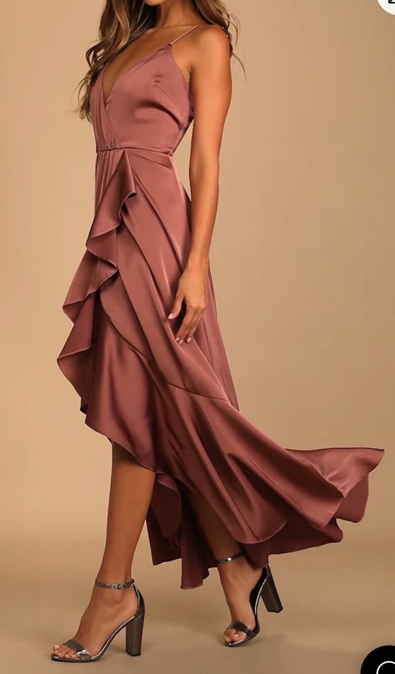 Lulus Enchanted Mauve Pink Satin Ruffled High-Low Dress satin $79 NWOT Med